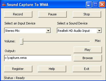 It captures any audio from sound card with WMA format. wonderful Screen Shot